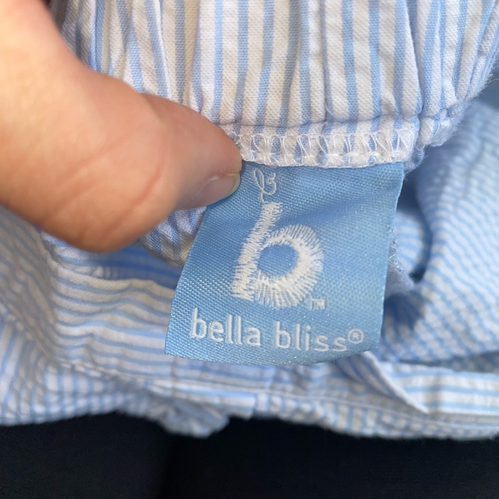 Bella Bliss Light Blue and White Seersucker Striped Ruffle Shorts - Picture 4 of 5